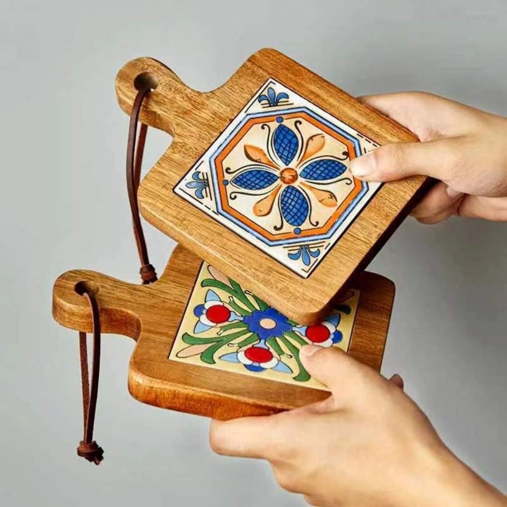 Ceramic Tile Blank - Posavasos de Madera Maciza Resistente al